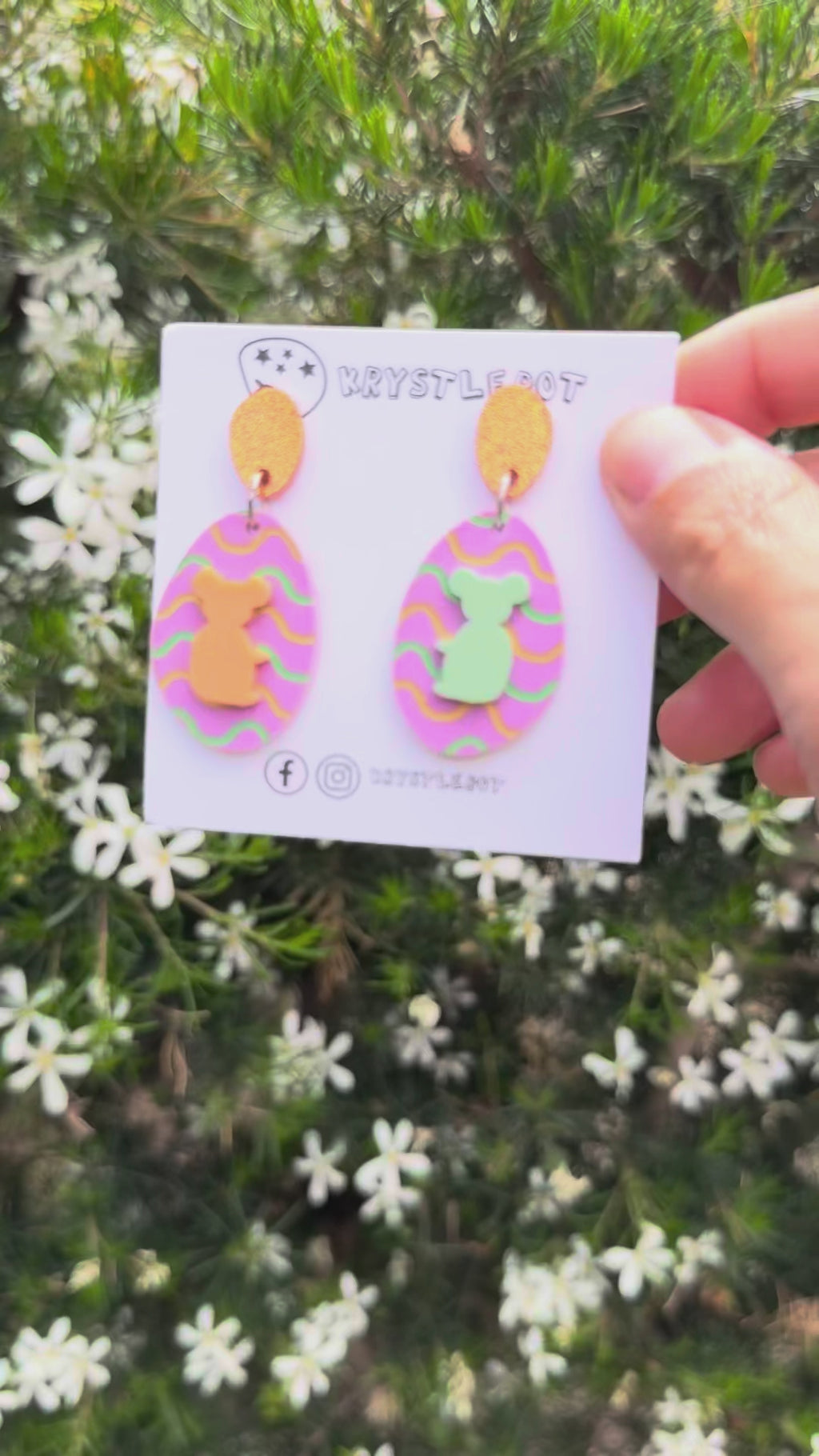 Koala Mismatched Dangles, Mint Green and Peach Orange wave Hand Painted Oval Earrings, Lightweight Acrylic Dangles, One-Off