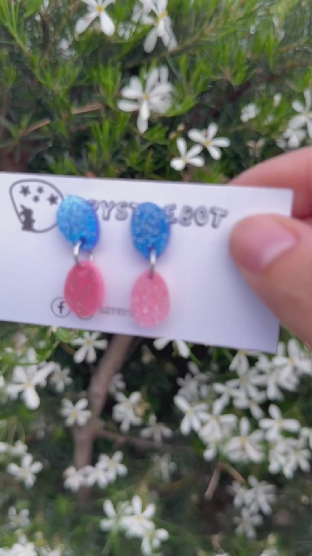 Pink and blue glitter small oval dangle earrings, mismatch lightweight earrings, teacher dangles, kid earrings, first earrings