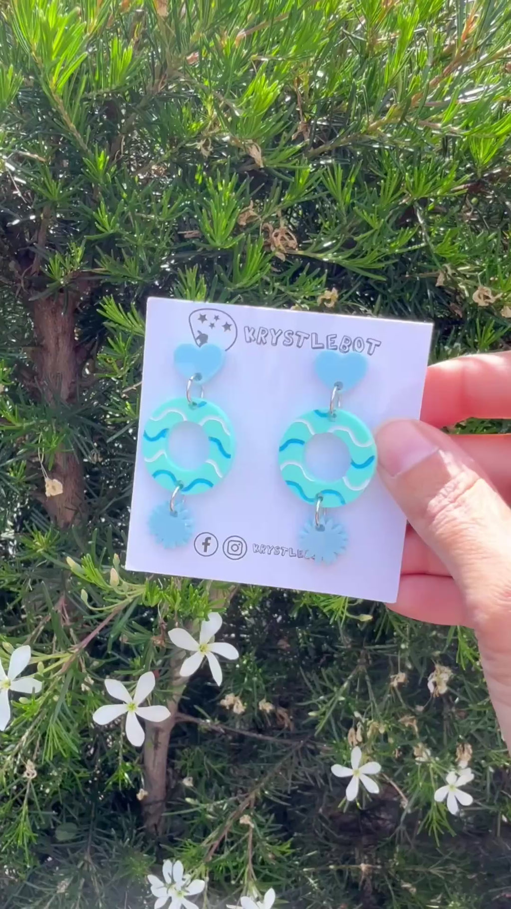 Mint Green Blue White Wave Mismatched Dangles