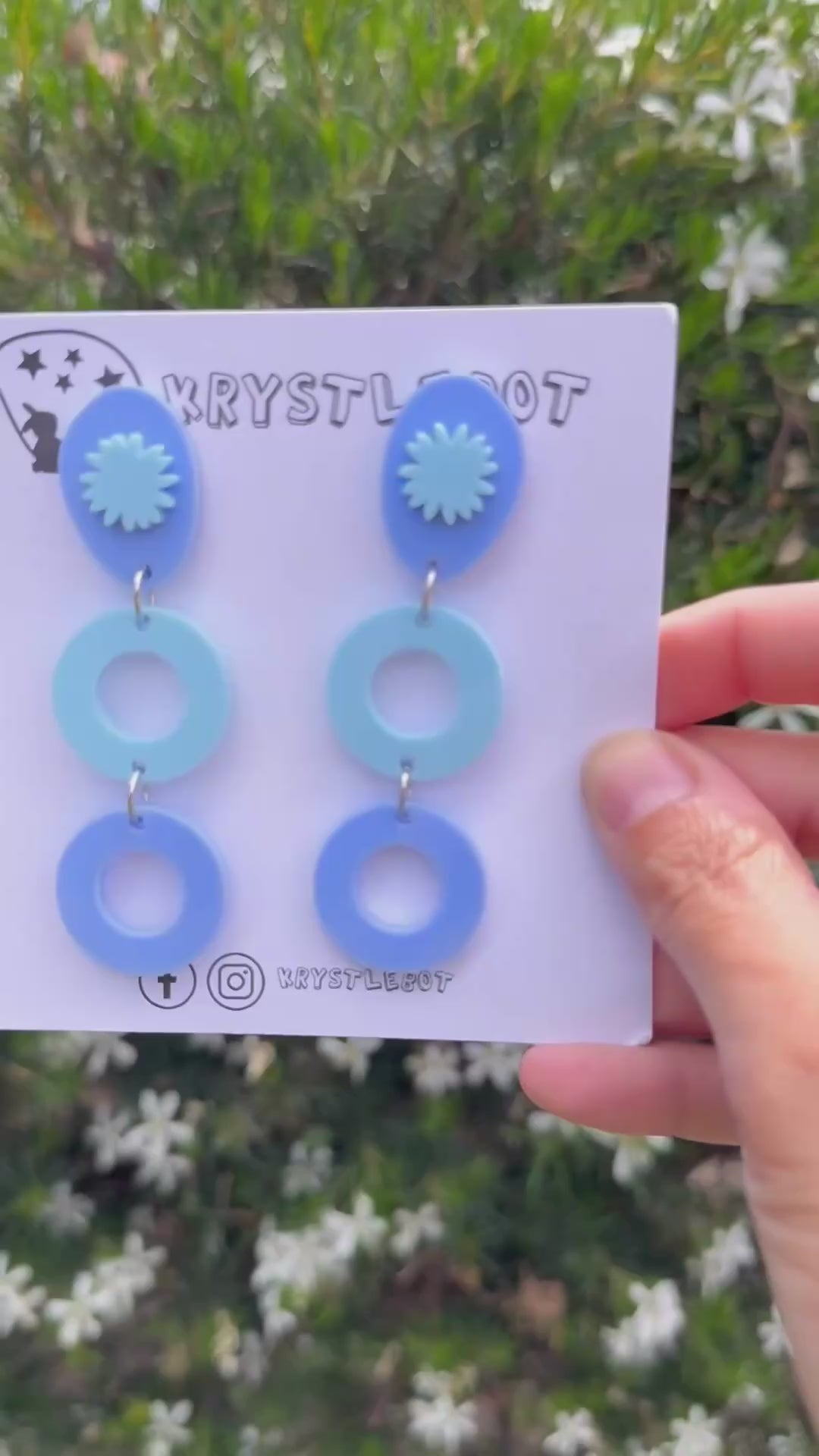 Two toned Blue Oval and Circle starburst dangles, Acrylic earrings, Lightweight dangles,Teacher Earrings