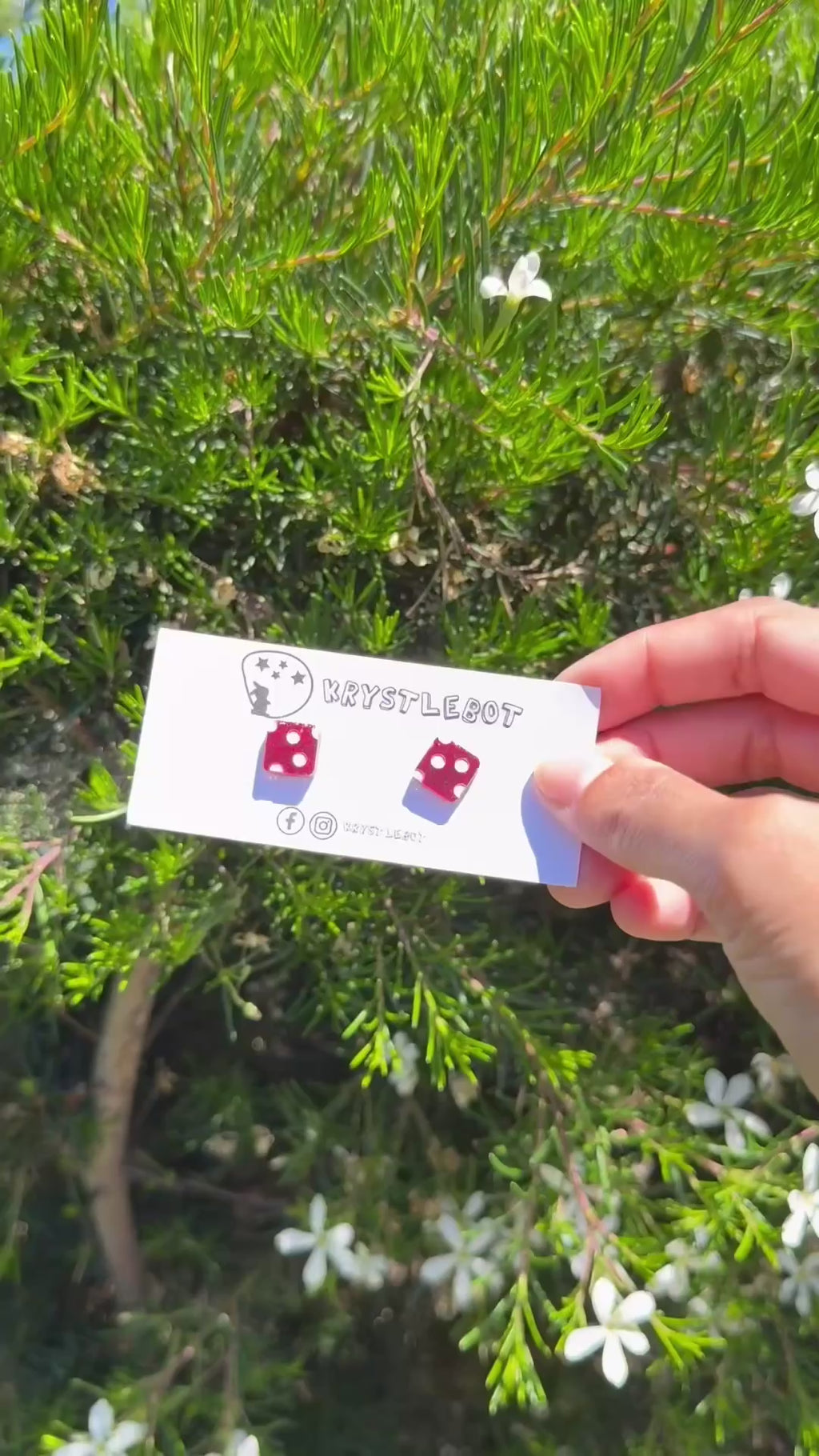 Red Glitter Pink Spotted Hand Painted Square Studs