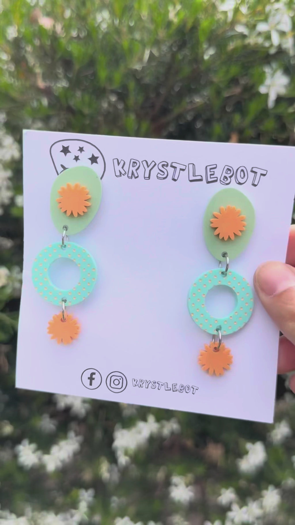 Spearmint green, pink and blue circle, oval and starburst dangles, star painted pattern, Acrylic earrings, Lightweight dangles,Teacher Earrings