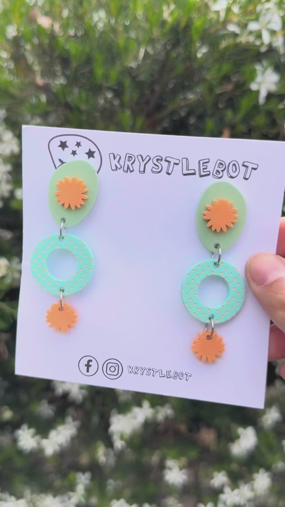 Spearmint green, pink and blue circle, oval and starburst dangles, star painted pattern, Acrylic earrings, Lightweight dangles,Teacher Earrings