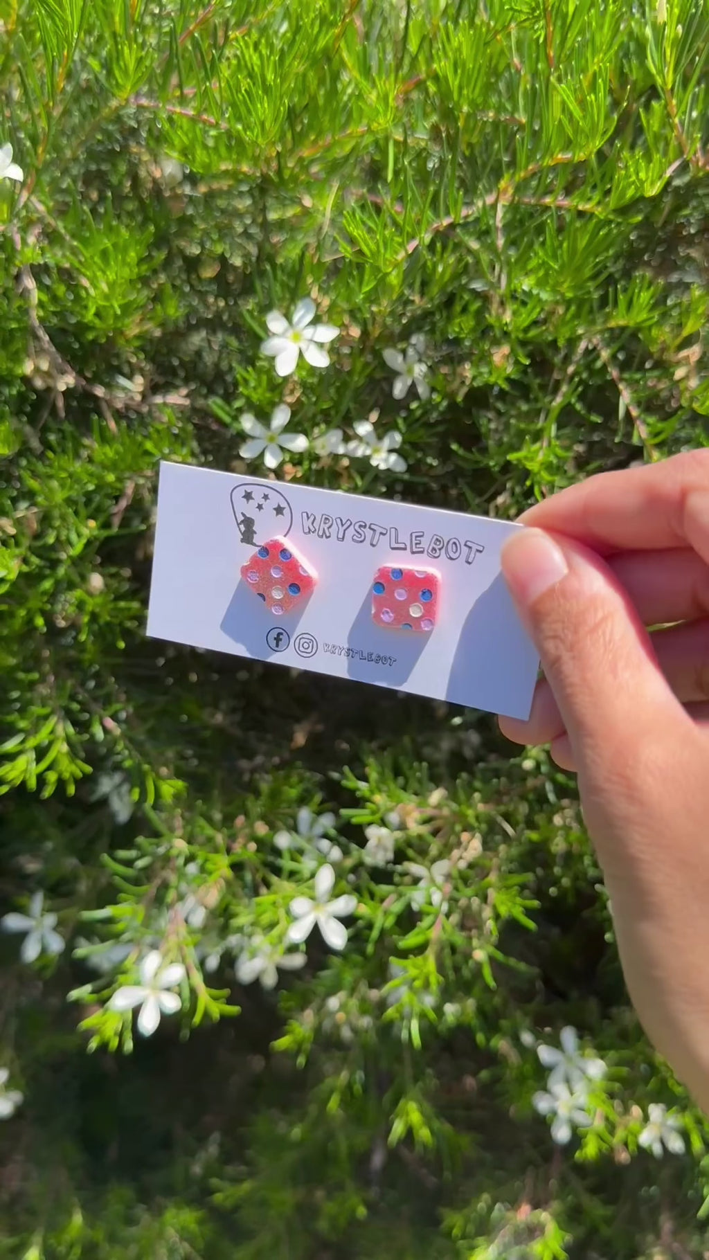 Pink Glitter Spotted Hand Painted Square Earrings