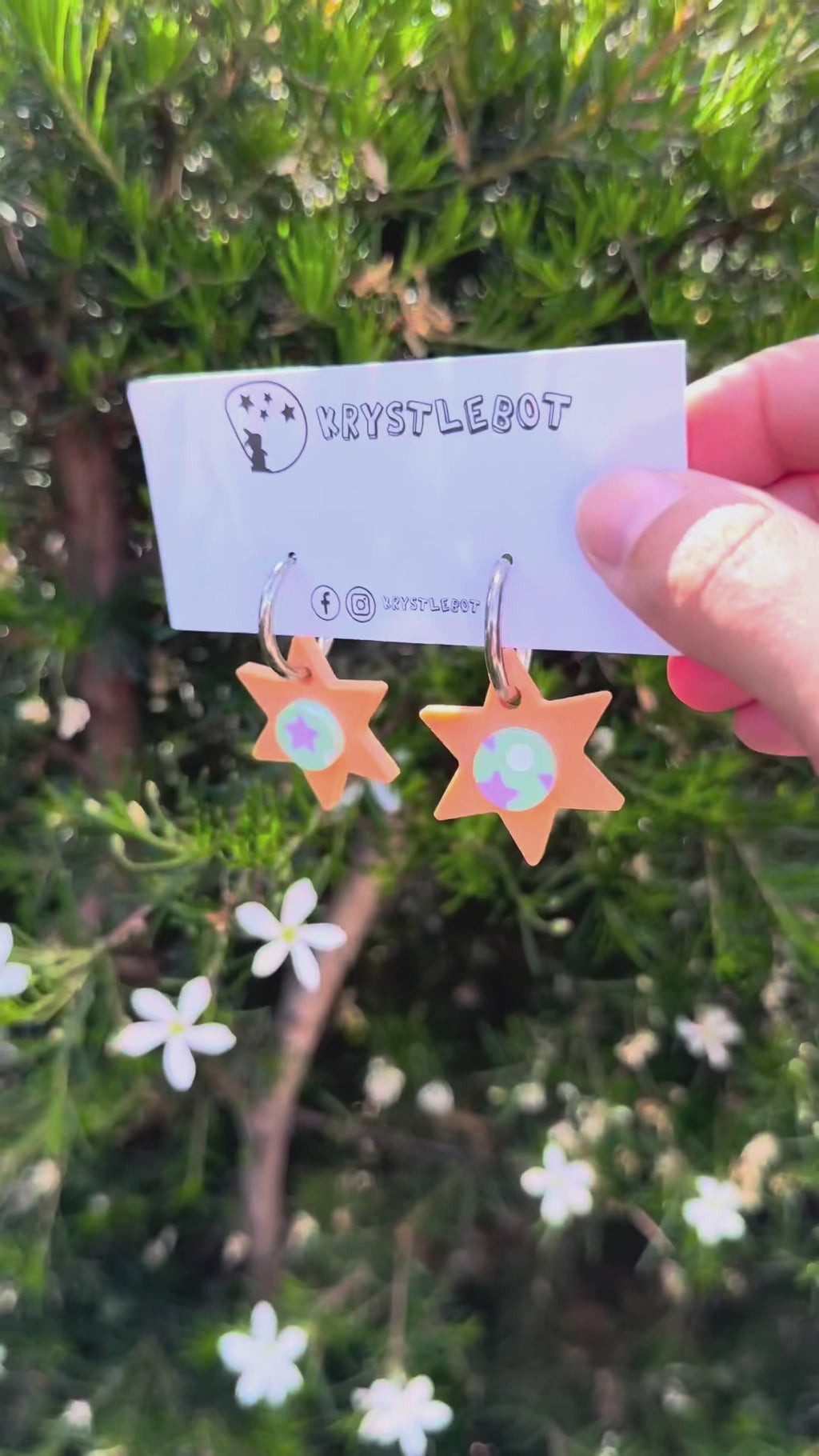 Orange Painted Star Huggie Hoop Squares