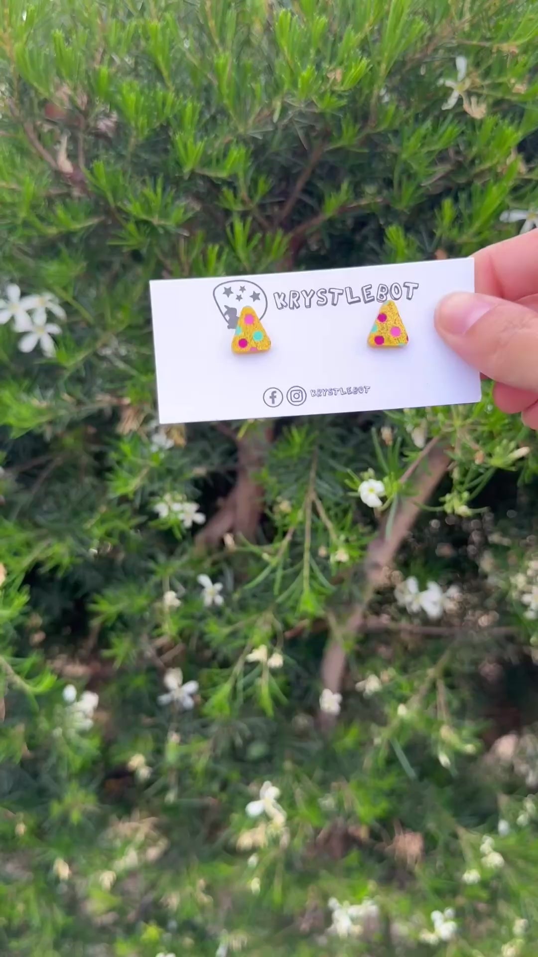 Yellow Glitter Spotted Painted Triangle Studs