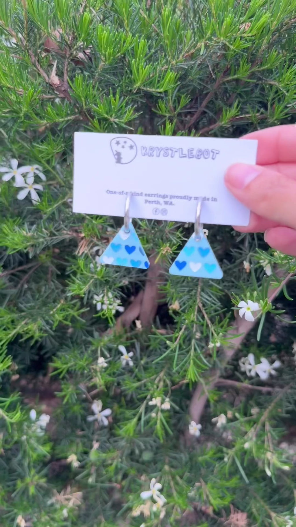 Blue Painted Heart Huggie Hoop Triangles