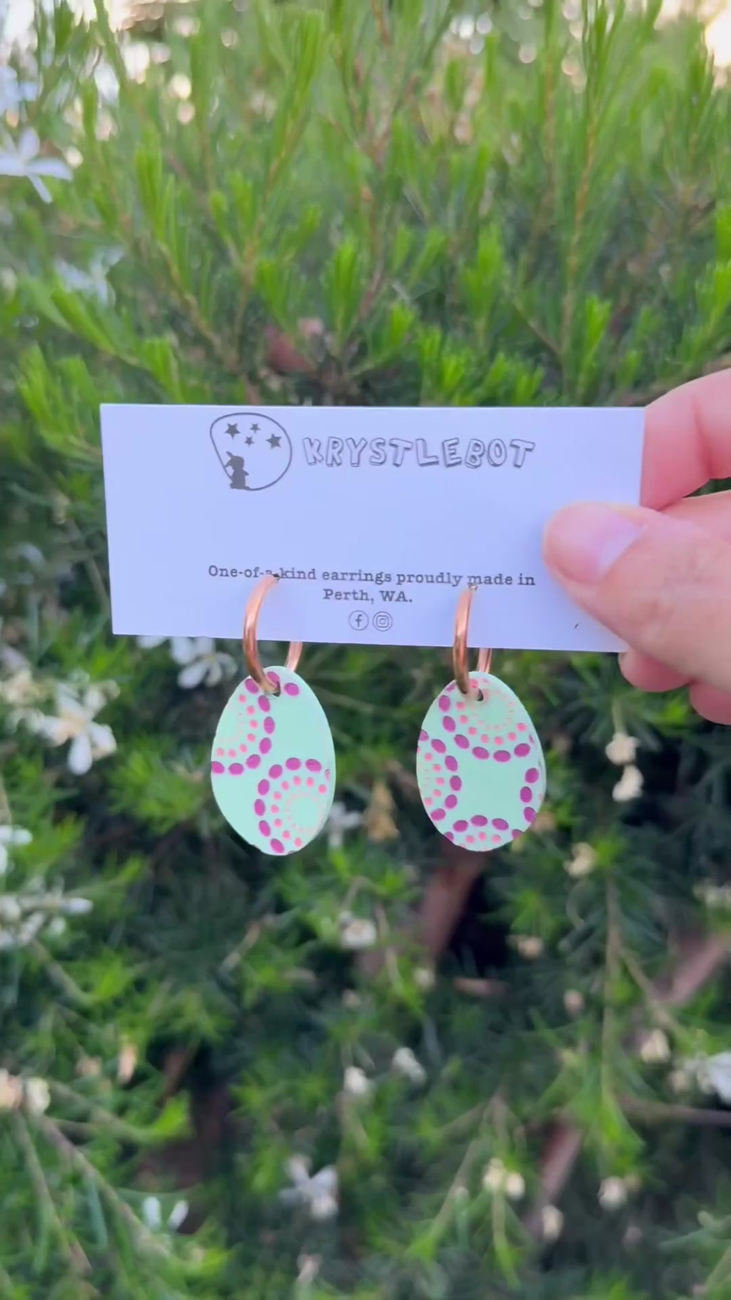 Mint green painted circle burst Huggie Hoop oval Earrings, Lightweight Acrylic Dangles, One-Off