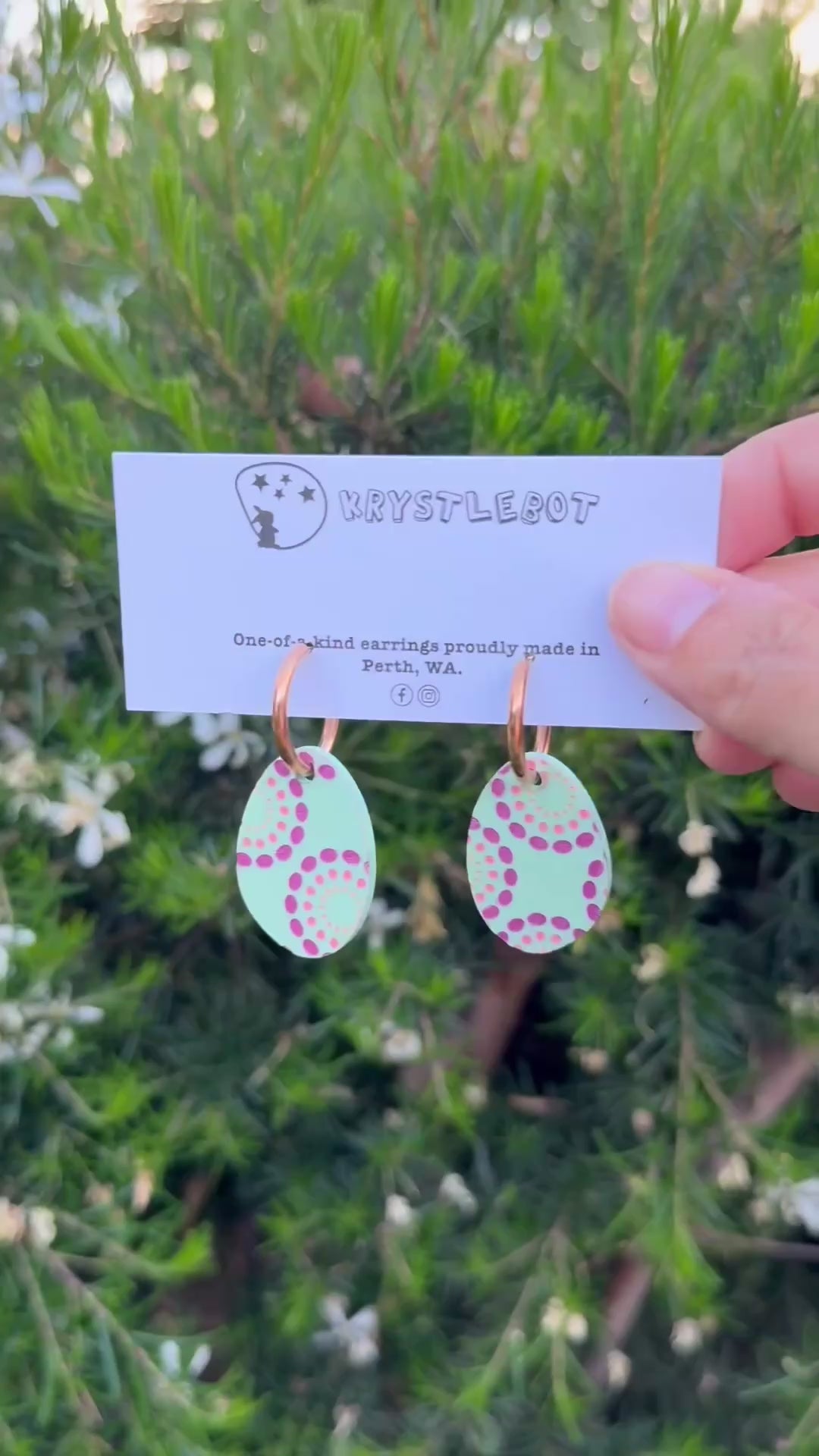 Mint green painted circle burst Huggie Hoop oval Earrings, Lightweight Acrylic Dangles, One-Off