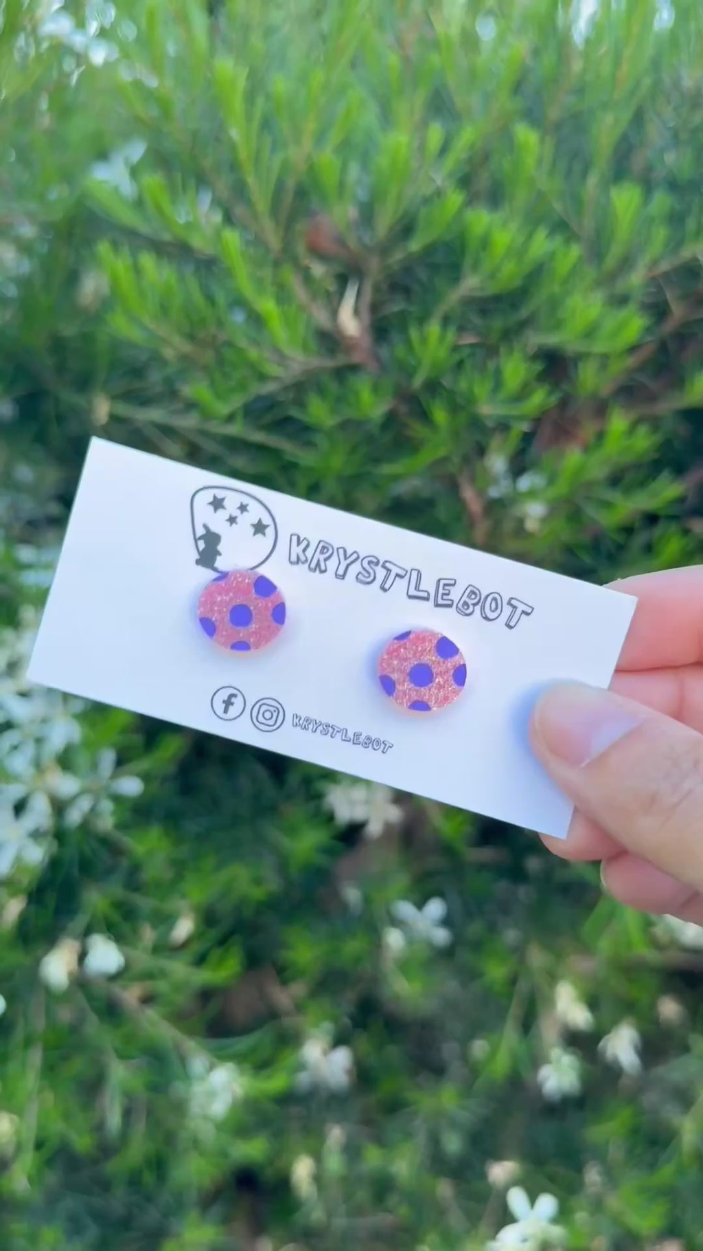 Pink glitter purple spotted painted oval studs, Teacher Gifts, Everyday earrings, Basic Studs