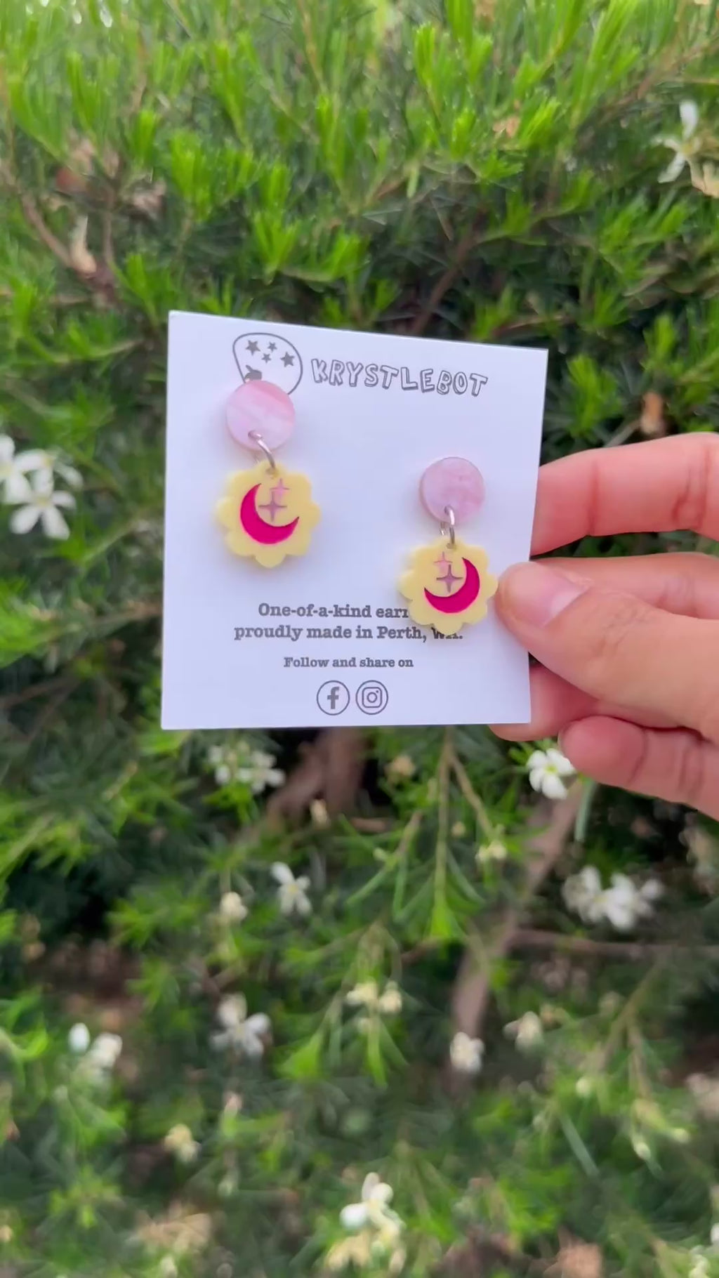 Yellow and pink star trio Hand Painted Earrings, Lightweight Acrylic Dangles, One-Off