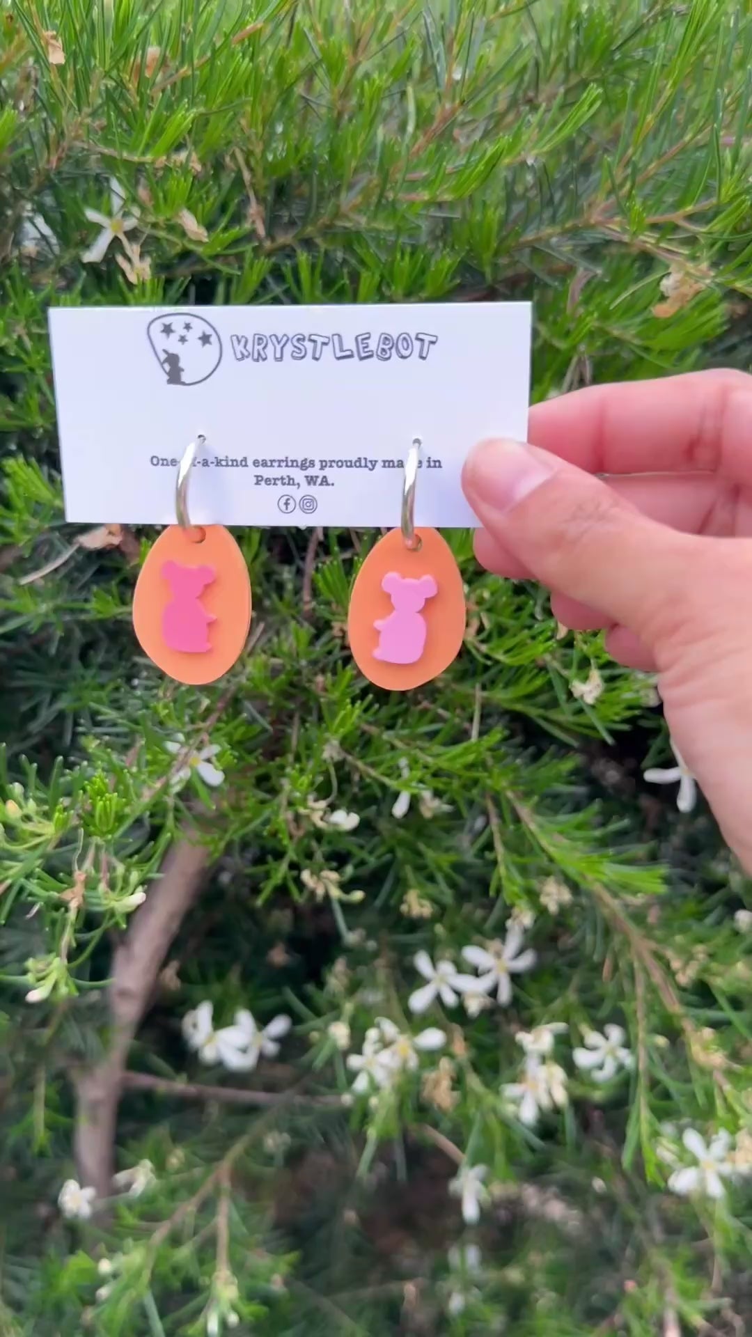 Orange Pink Mismatched Koala Huggie Hoop Oval Dangles