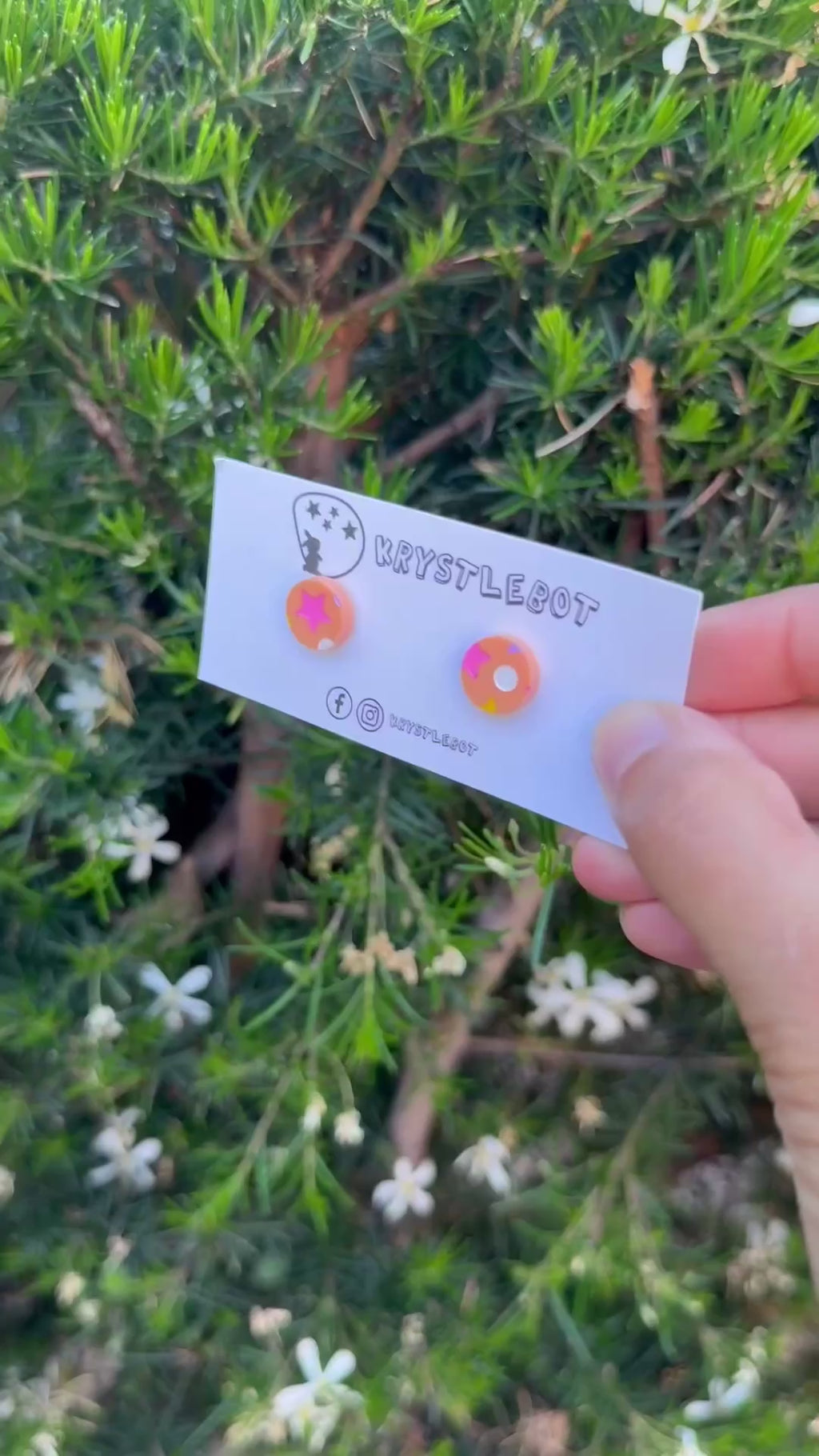 Orange celestial hand painted circle studs, Teacher Gifts, Everyday earrings, Basic Studs