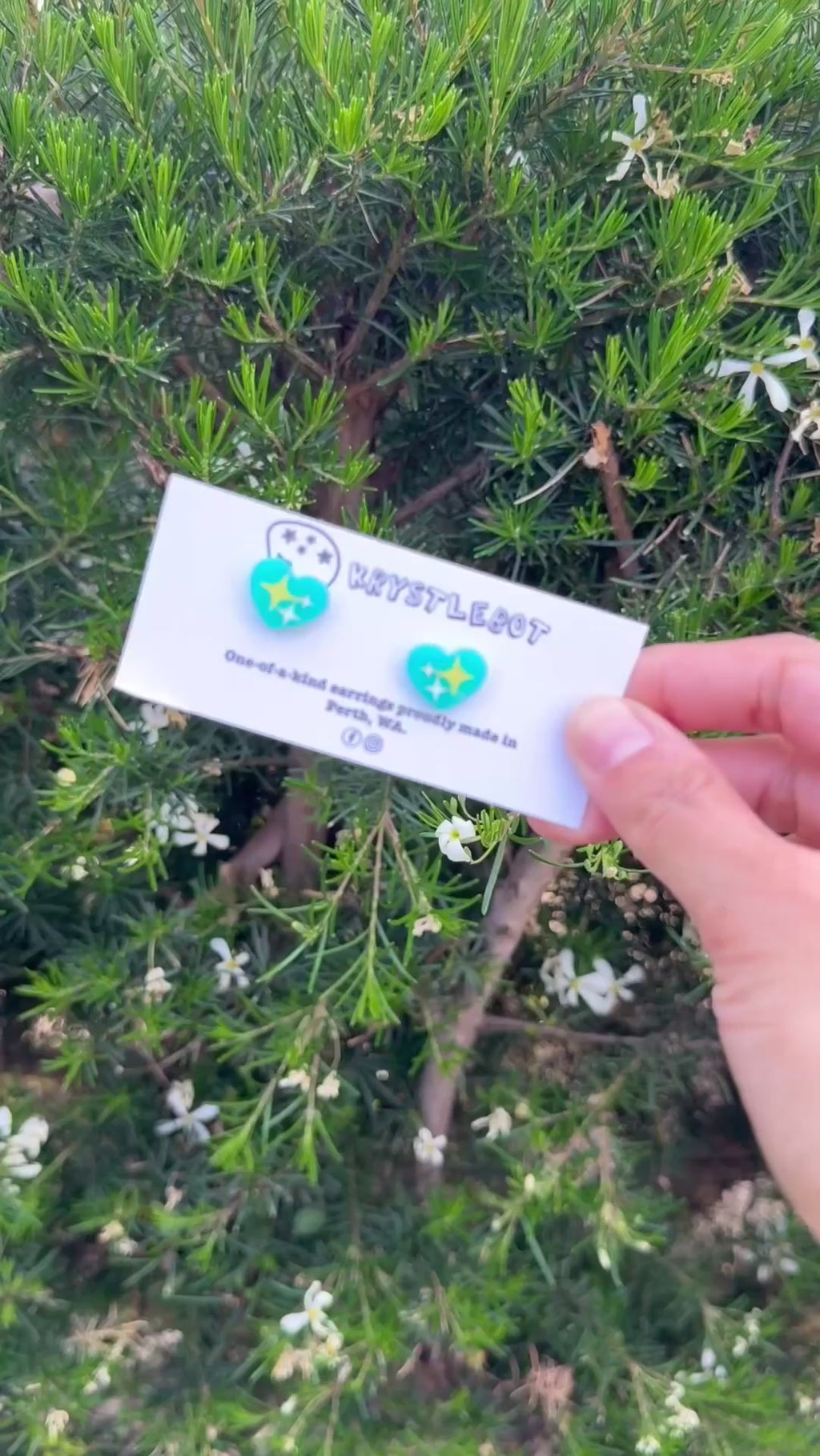 Teal green mini heart trio hand painted acrylic earrings, one-of-a-kind, only one made like this