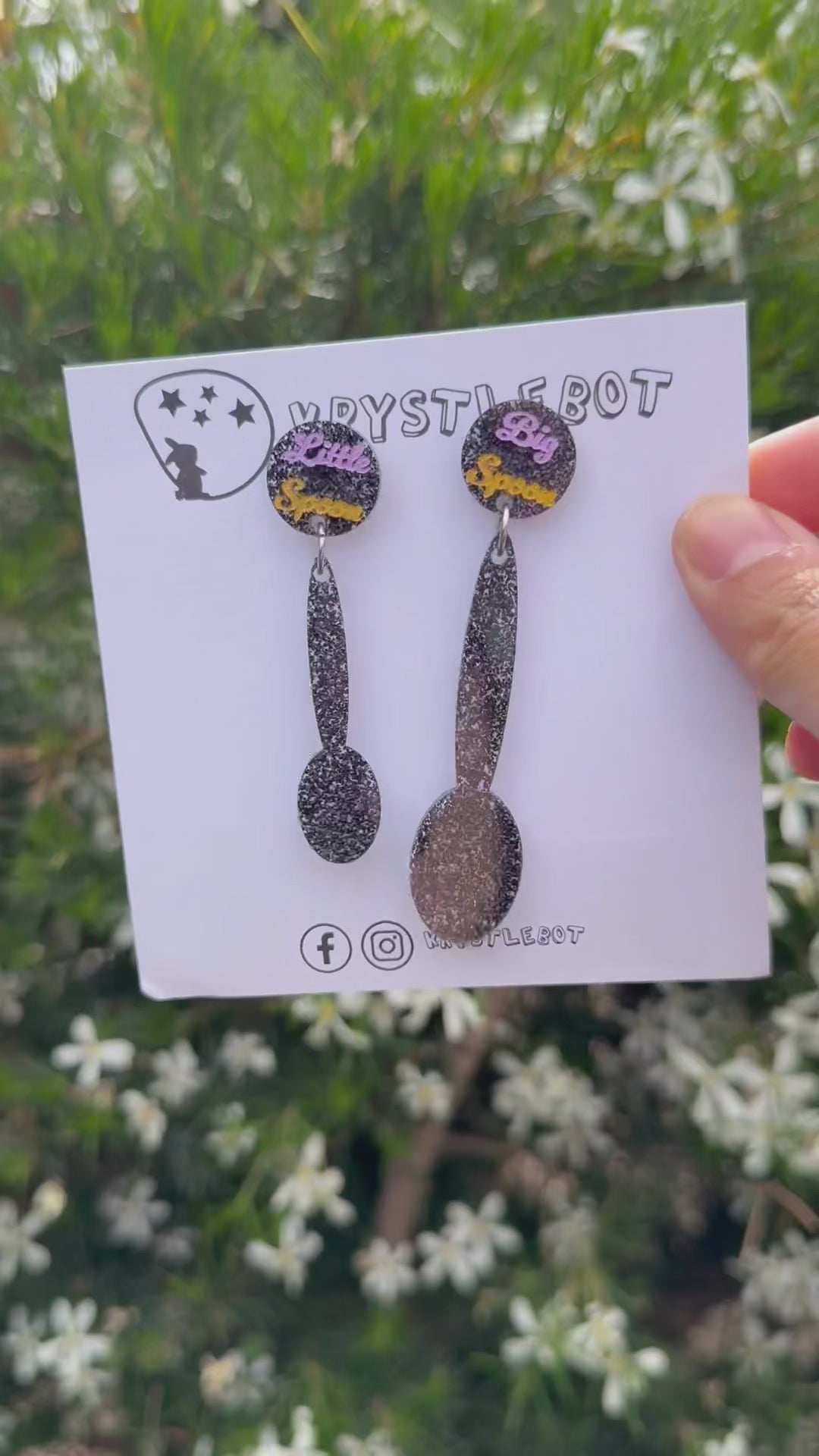 Big spoon little spoon dangles, peach and lavender, mismatched earrings, hand painted dangles, Valentines Earrings, Love Dangles