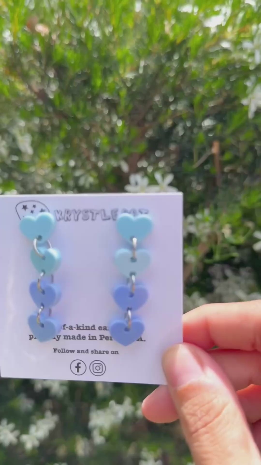 Two toned blue sweetheart dangles, mini heart dangles, acrylic earrings, teacher earrings, lightweight dangles