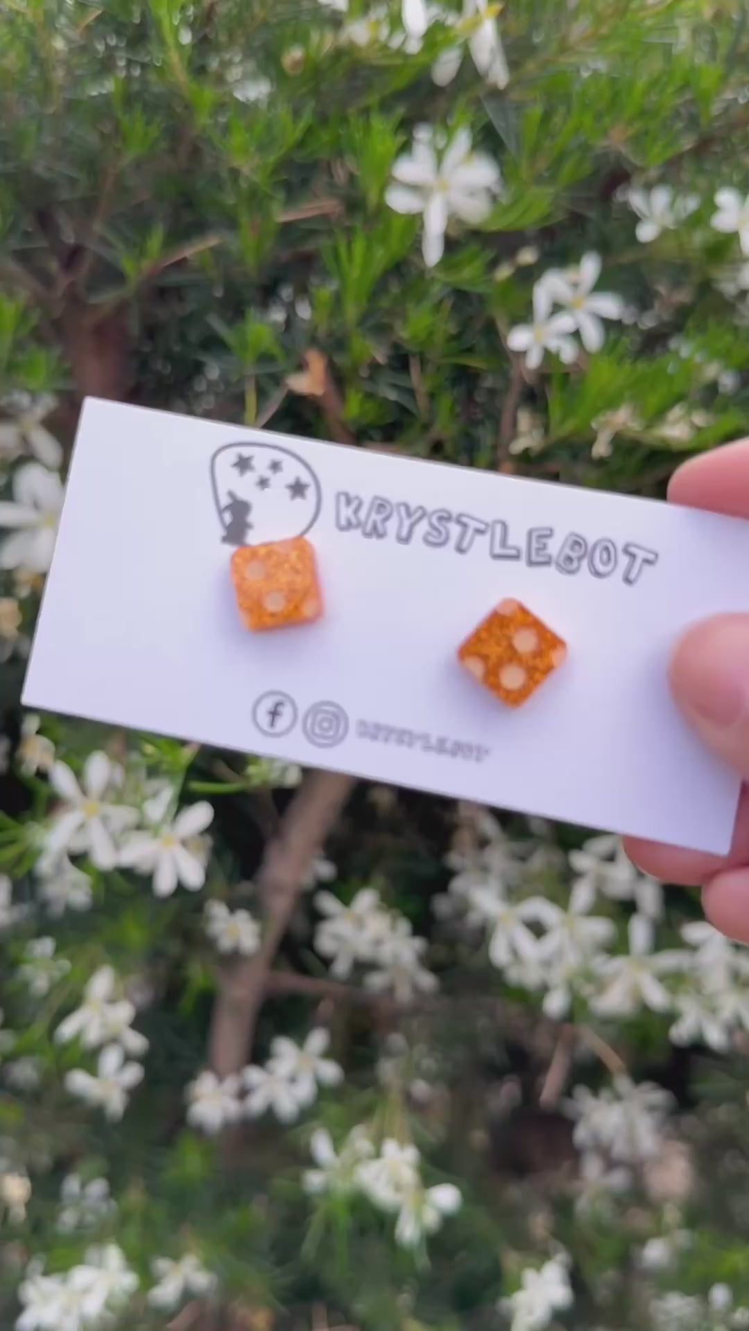 Orange glitter with peach coloured spotted painted square studs, Teacher Gifts, Everyday earrings, Basic Studs