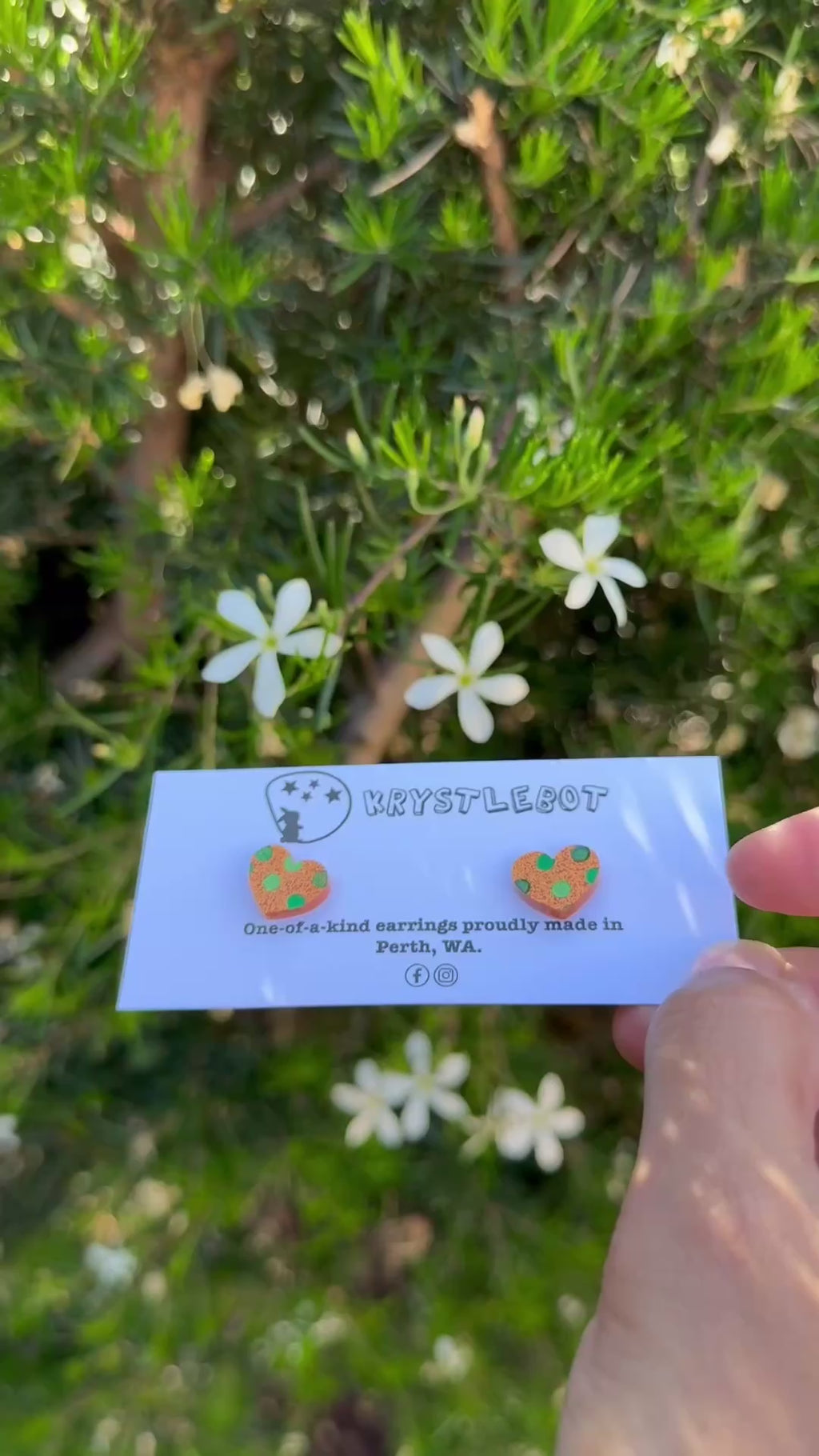 Orange Glitter Spotted Hand Painted Heart Studs