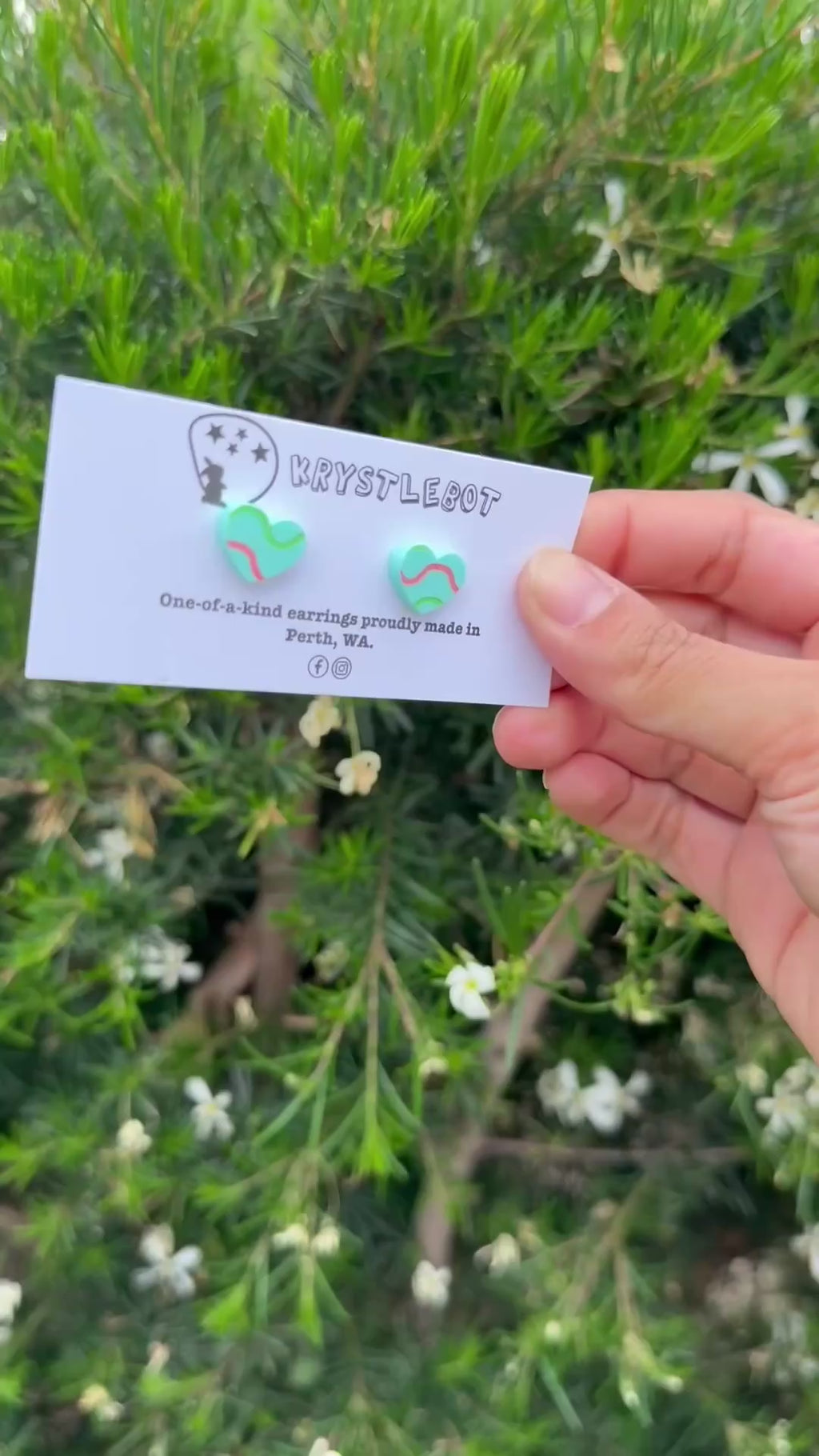 Green Mini Wave Squiggles Painted Love Heart Studs