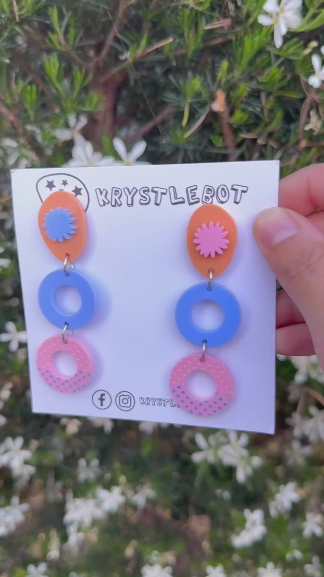 Blue, pink and orange Oval and Circle starburst dangles, Acrylic earrings, Lightweight dangles,Teacher Earrings