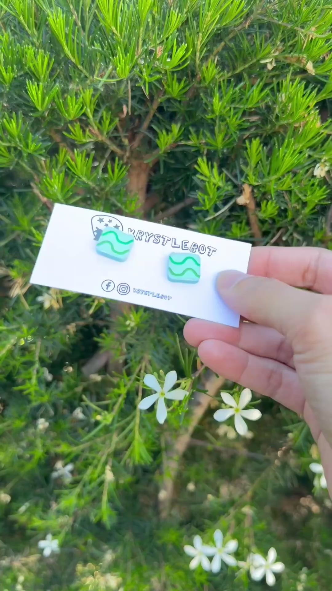 Green Tonal Wave Hand Painted Square Earrings