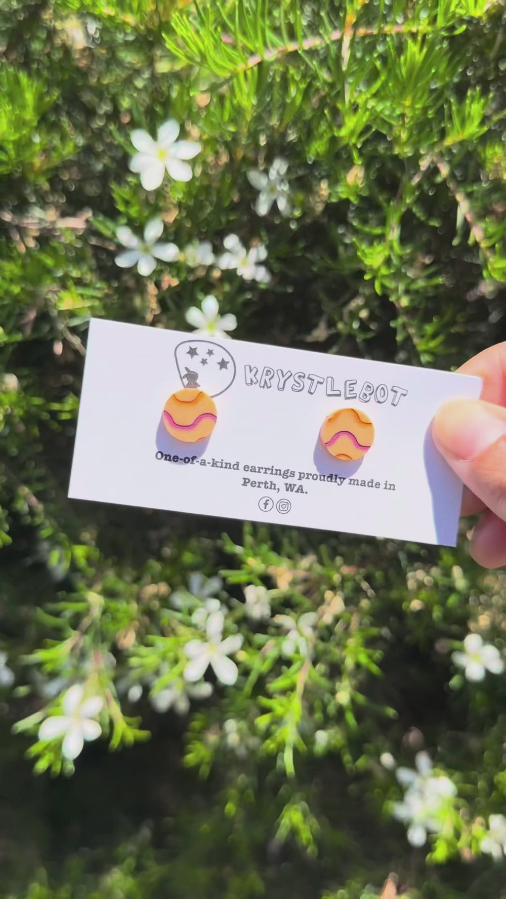 Orange Wave Hand Painted Circle Studs