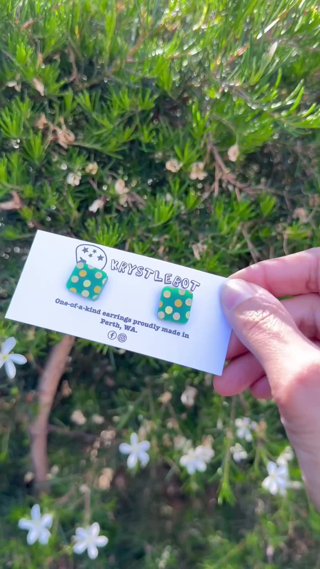 Green Yellow Spotted Hand Painted Square Earrings