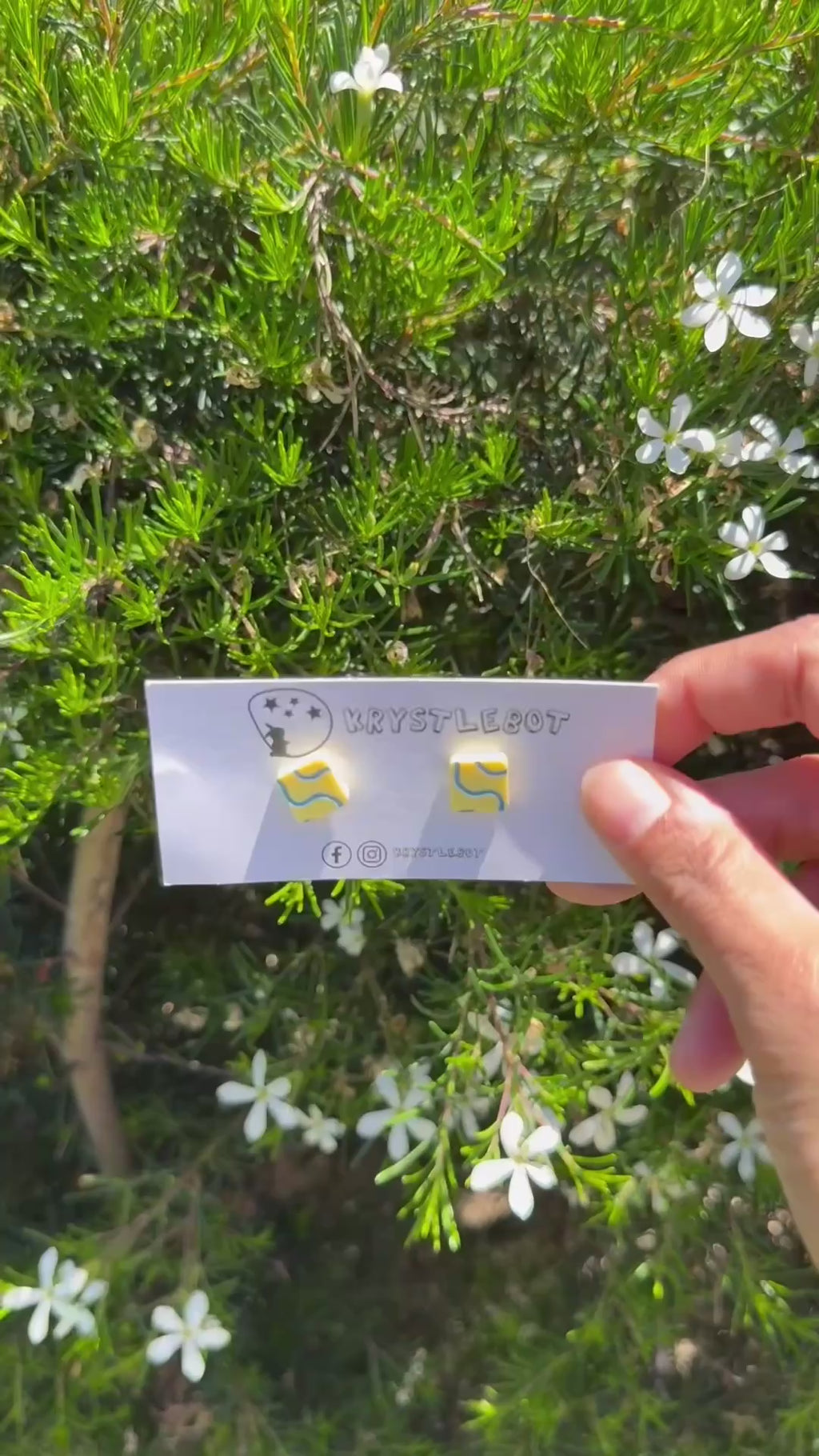 Yellow Blue Wave Hand Painted Square Studs