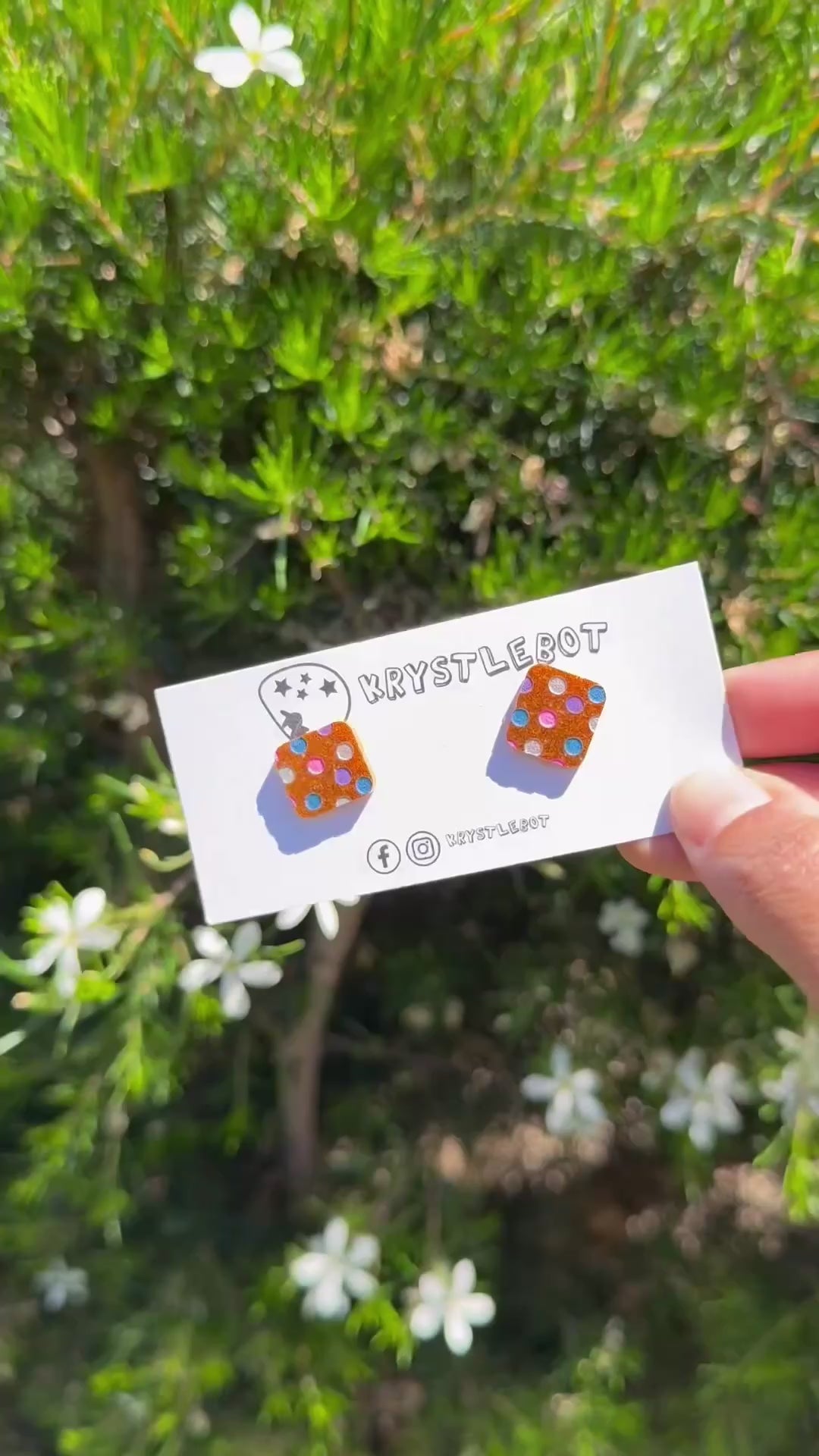 Orange Glitter Spotted Hand Painted Square Earrings