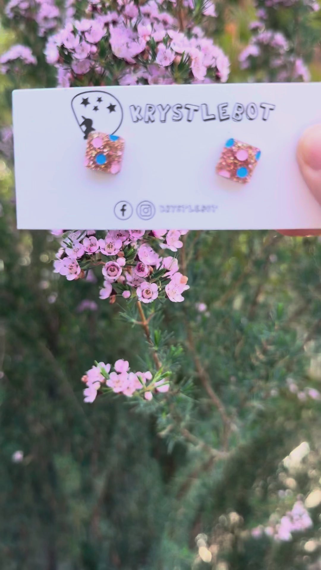 Rose gold glitter with pink and blue coloured spotted painted square studs, Teacher Gifts, Everyday earrings, Basic Studs