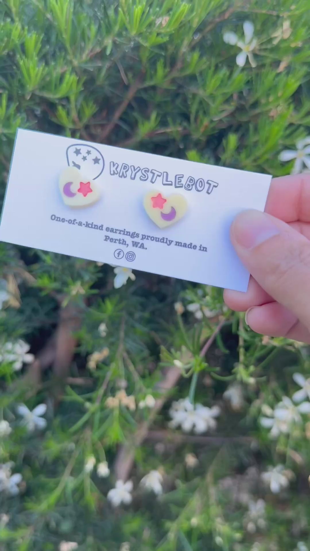 Yellow mini heart star and moon hand painted acrylic earrings, one-of-a-kind, only one made like this