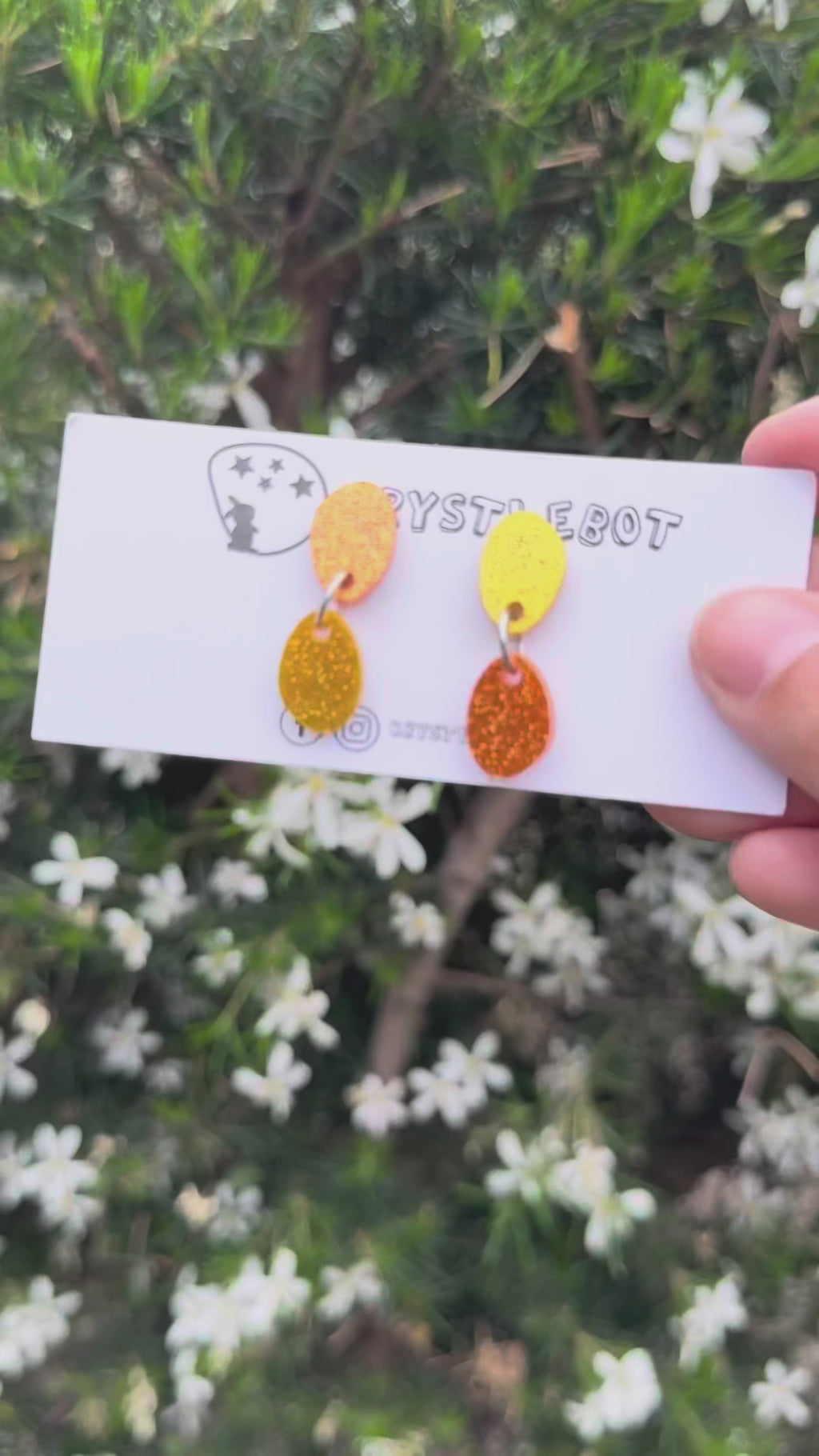 Orange and Yellow sports glitter small oval dangle earrings, mismatch lightweight earrings, teacher dangles, kid earrings, first earrings