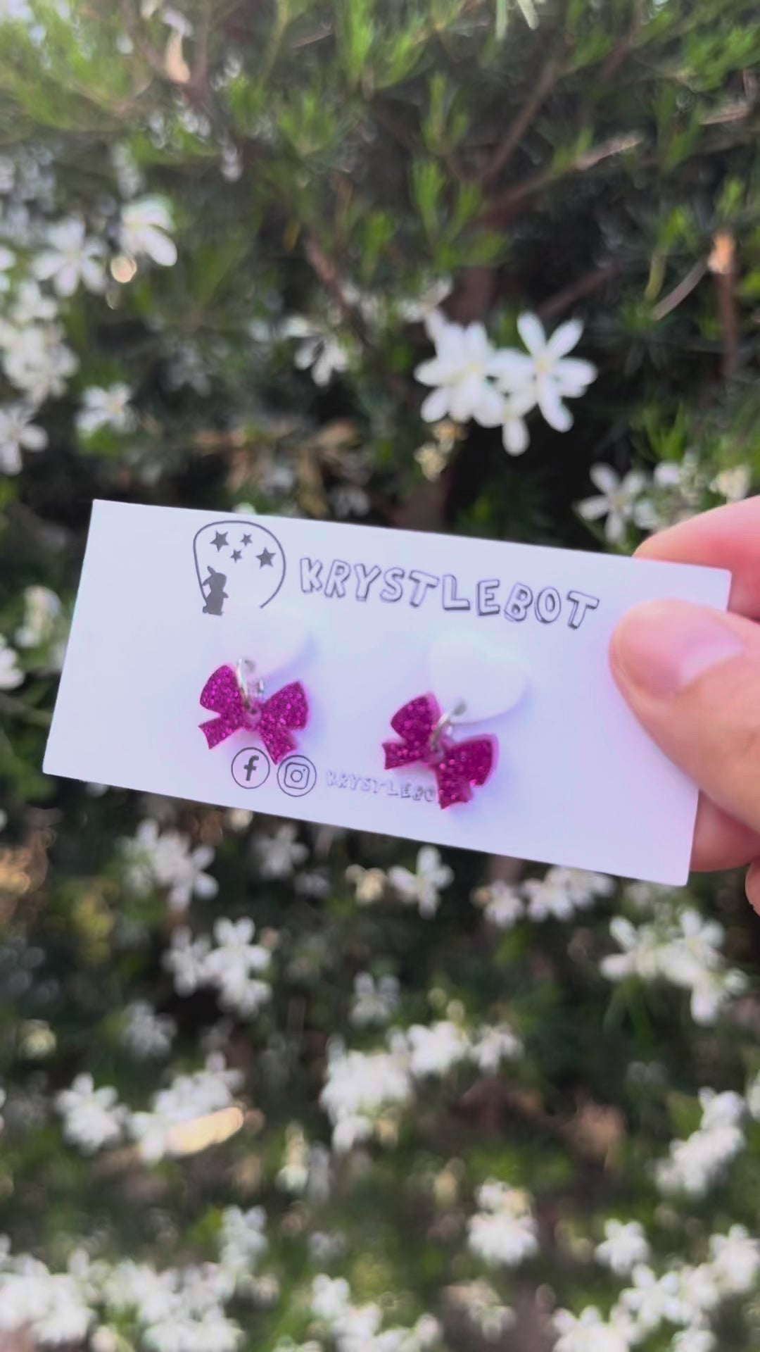 Pink bow inspired mini dangles, pink and white heart and mini bow round dangles, lightweight statement dangle