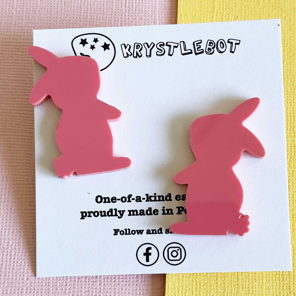 Large Rabbit Studs, Raspberry pink Bunny Acrylic, Easter Rabbit earring, Lunar New Year, Year of the Rabbit, Animal Statement Earring, Lightweight